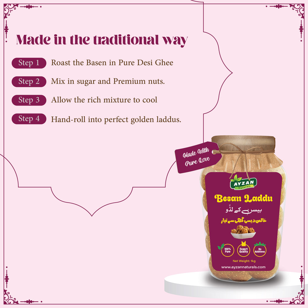 Pure Desi Ghee Besan Laddu – Energy-Rich Traditional Sweet | 100% Natural