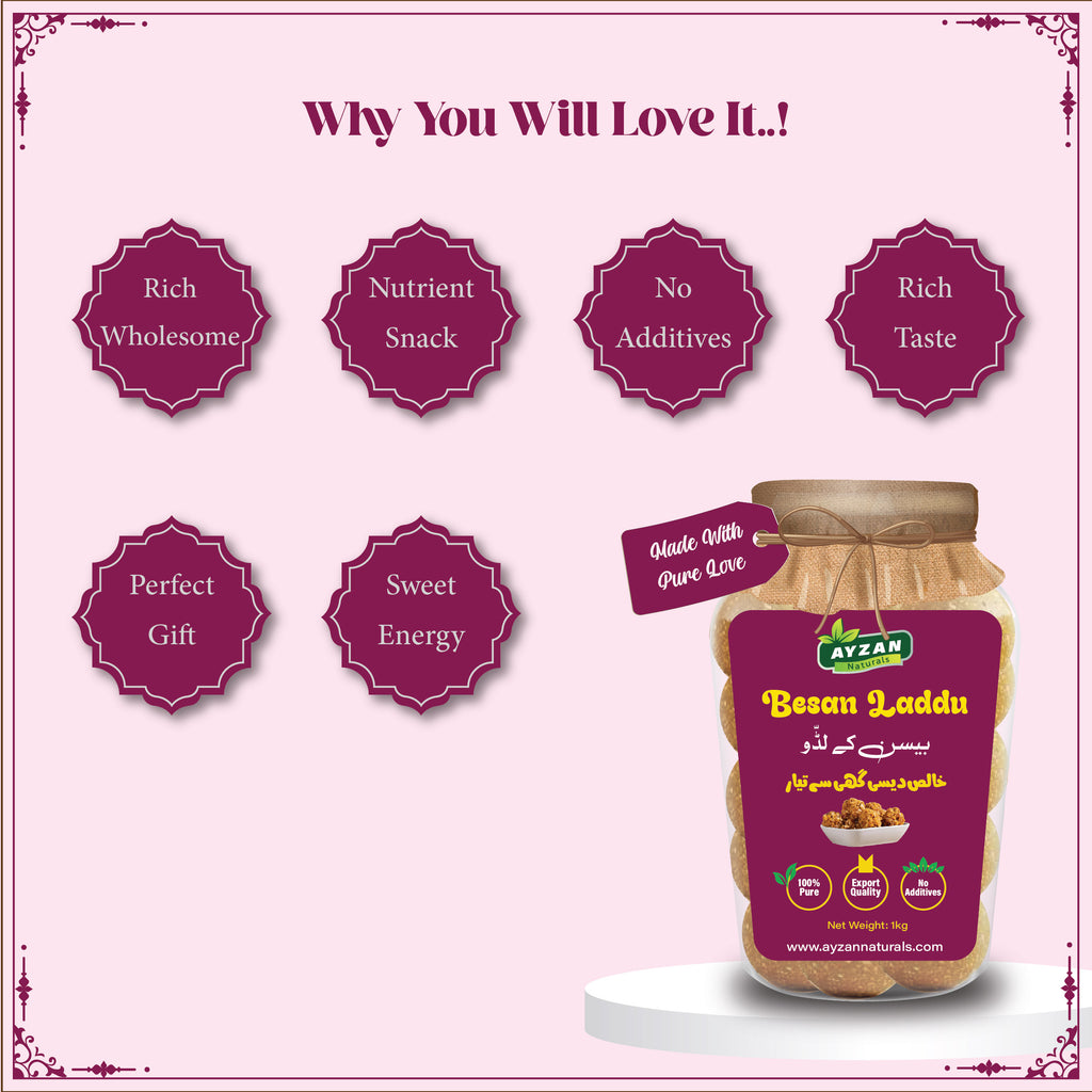 Pure Desi Ghee Besan Laddu – Energy-Rich Traditional Sweet | 100% Natural